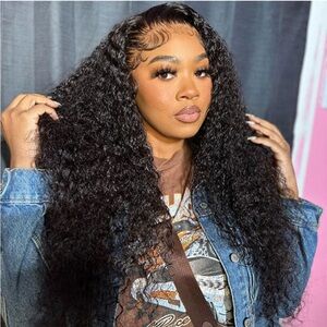 24” WATER WAVE HD LACE WIG. Luxurious Black Curly Hair